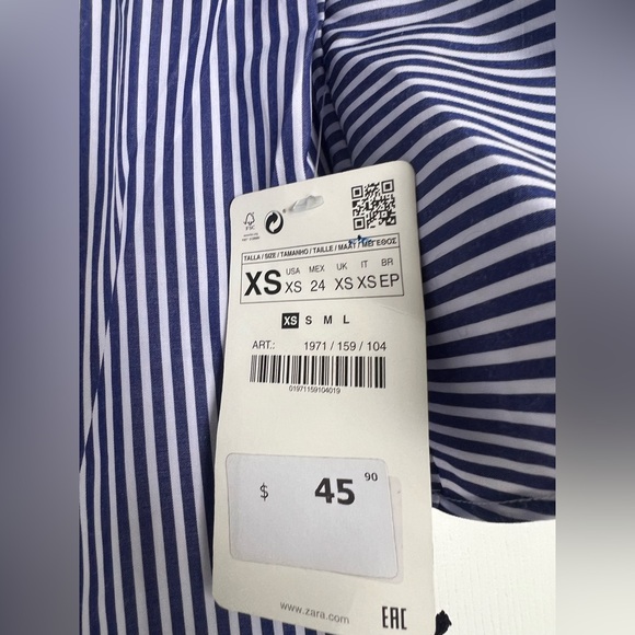 Zara Blue and White Striped Blouse with Black Lace XS - Picture 2 of 3